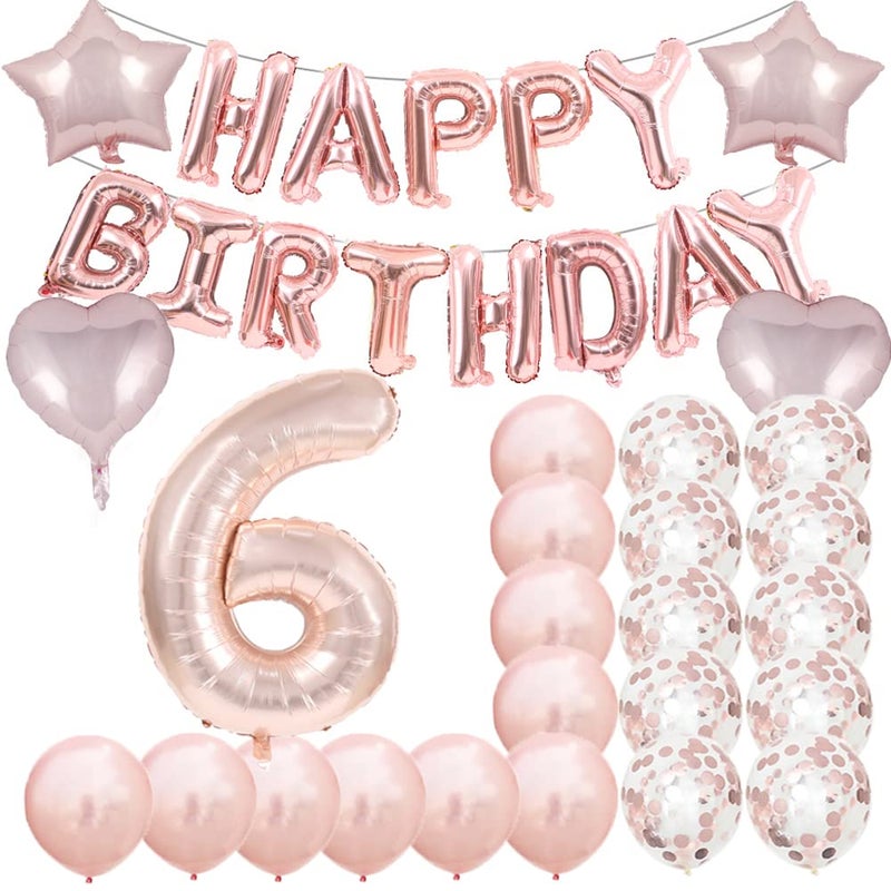 ZSNWGZ Sweet 6th Birthday Decorations Party Supplies,Rose Gold Number 6 Balloons,6th Foil Mylar Balloons Latex Balloon Decoration,Great 6th Birthday for Girls,Women,Men,Photo Props - Image 1